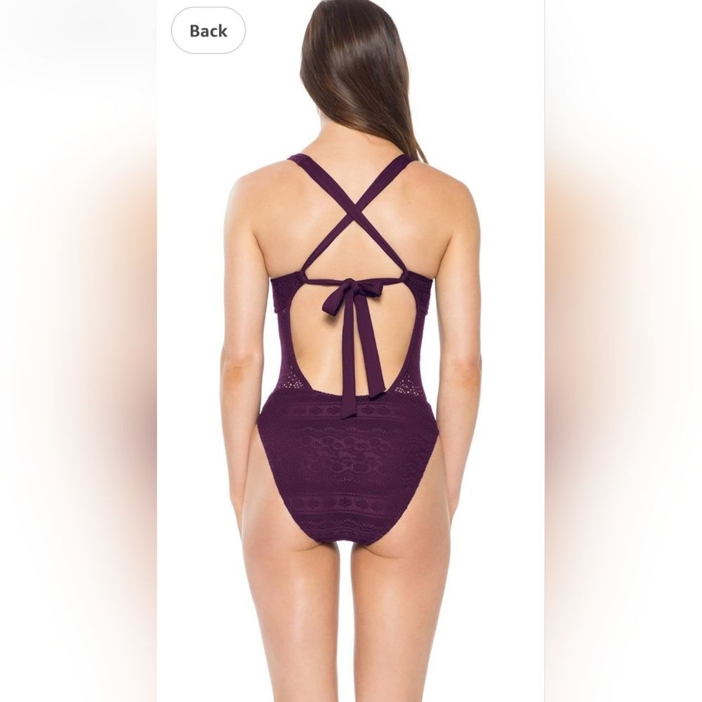 NEW BECCA Swim One Piece Swimsuit Purple Play Crochet Festival Beach Resort XS - Picture 3 of 8
